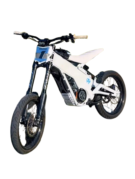 White and blue electric dirt bike